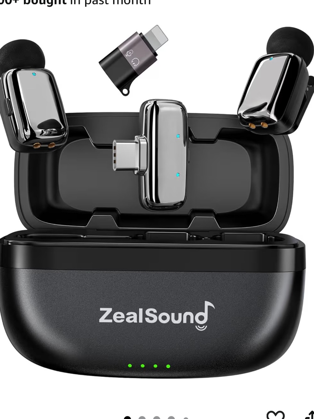 ZealSound Mini Wireless Lavalier Microphone Charger Case - Black/Silver